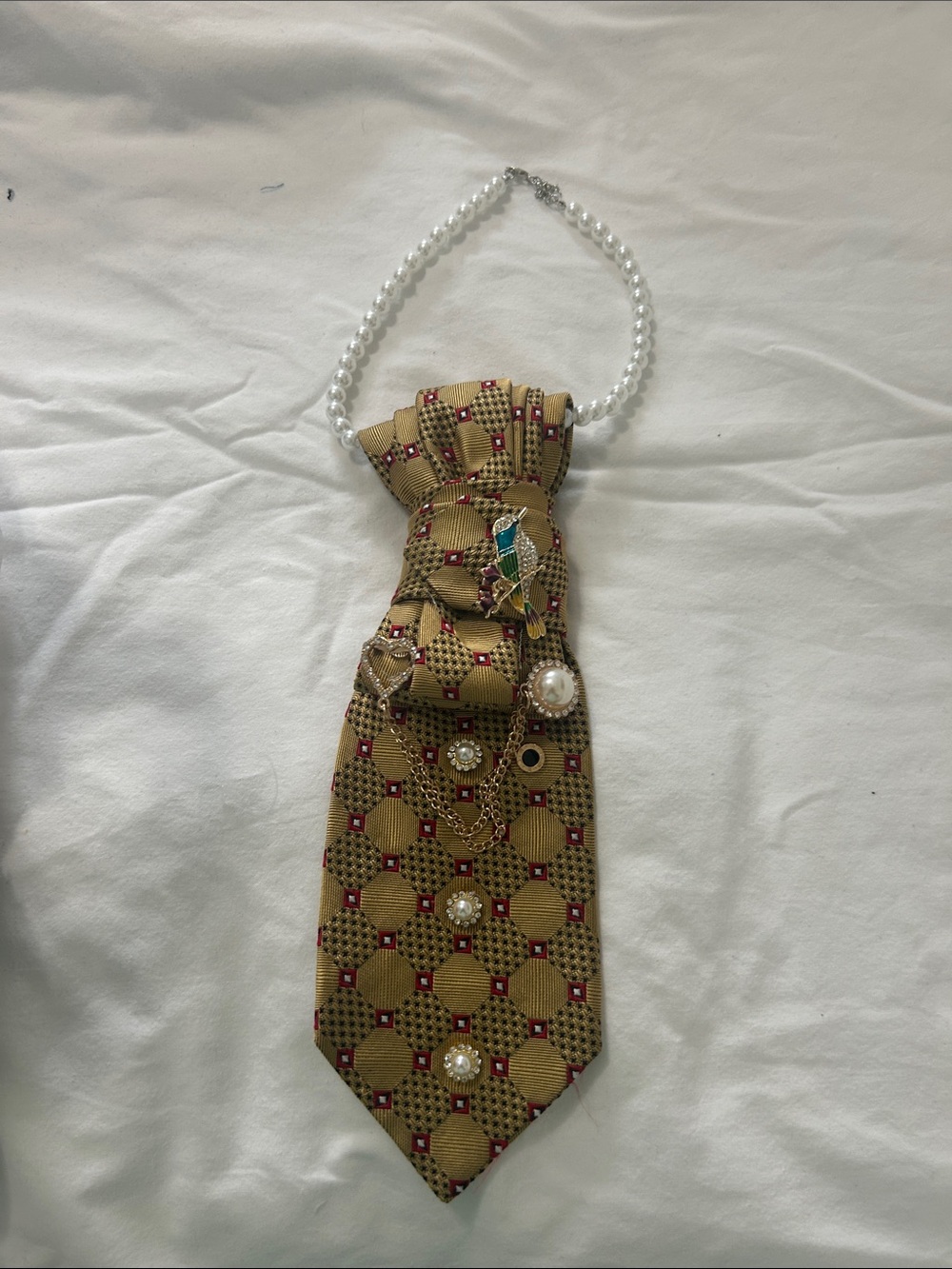 Men's Gold Patterned Tie Necklace Accessory